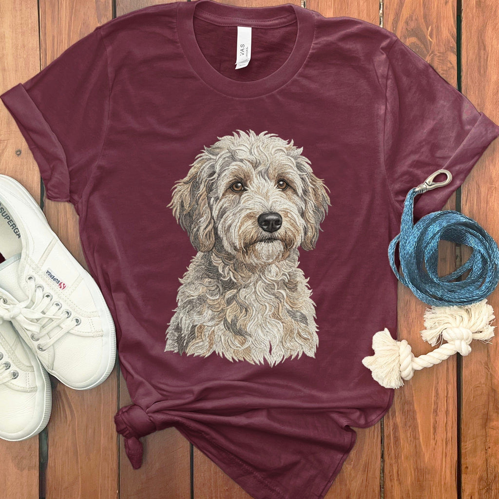 Faux Embroidery Schnoodle T-Shirt in Maroon / S by Puppy Jo