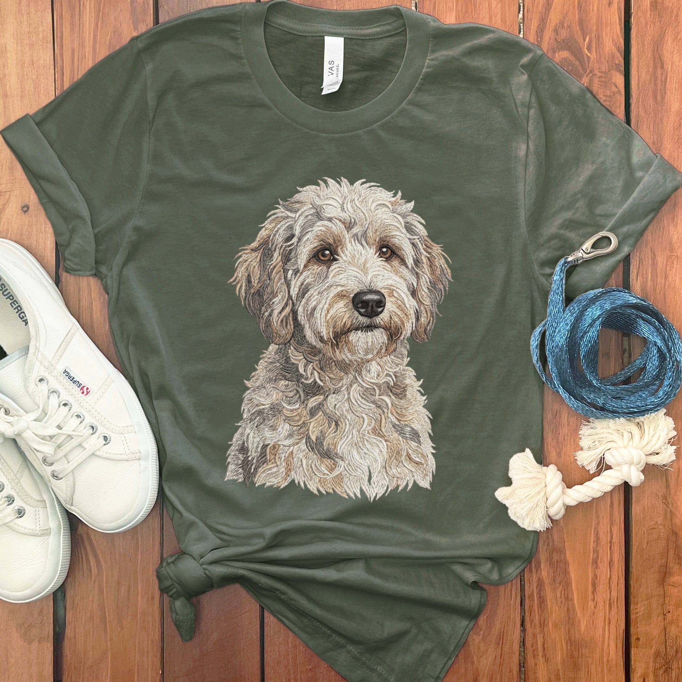 Faux Embroidery Schnoodle T-Shirt in Military Green / S by Puppy Jo