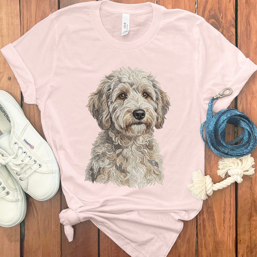 Faux Embroidery Schnoodle T-Shirt in Soft Pink / S by Puppy Jo