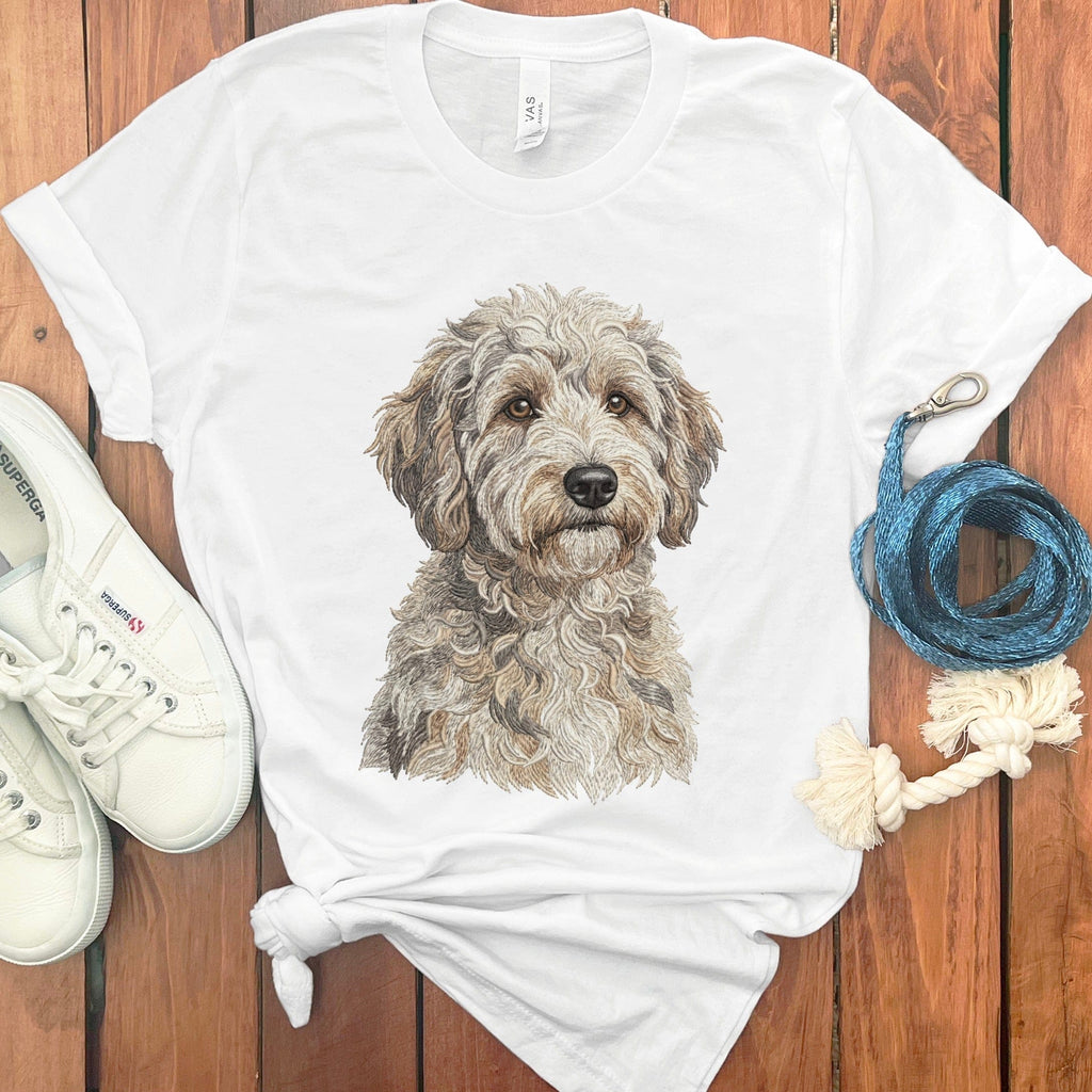 Faux Embroidery Schnoodle T-Shirt in White / S by Puppy Jo