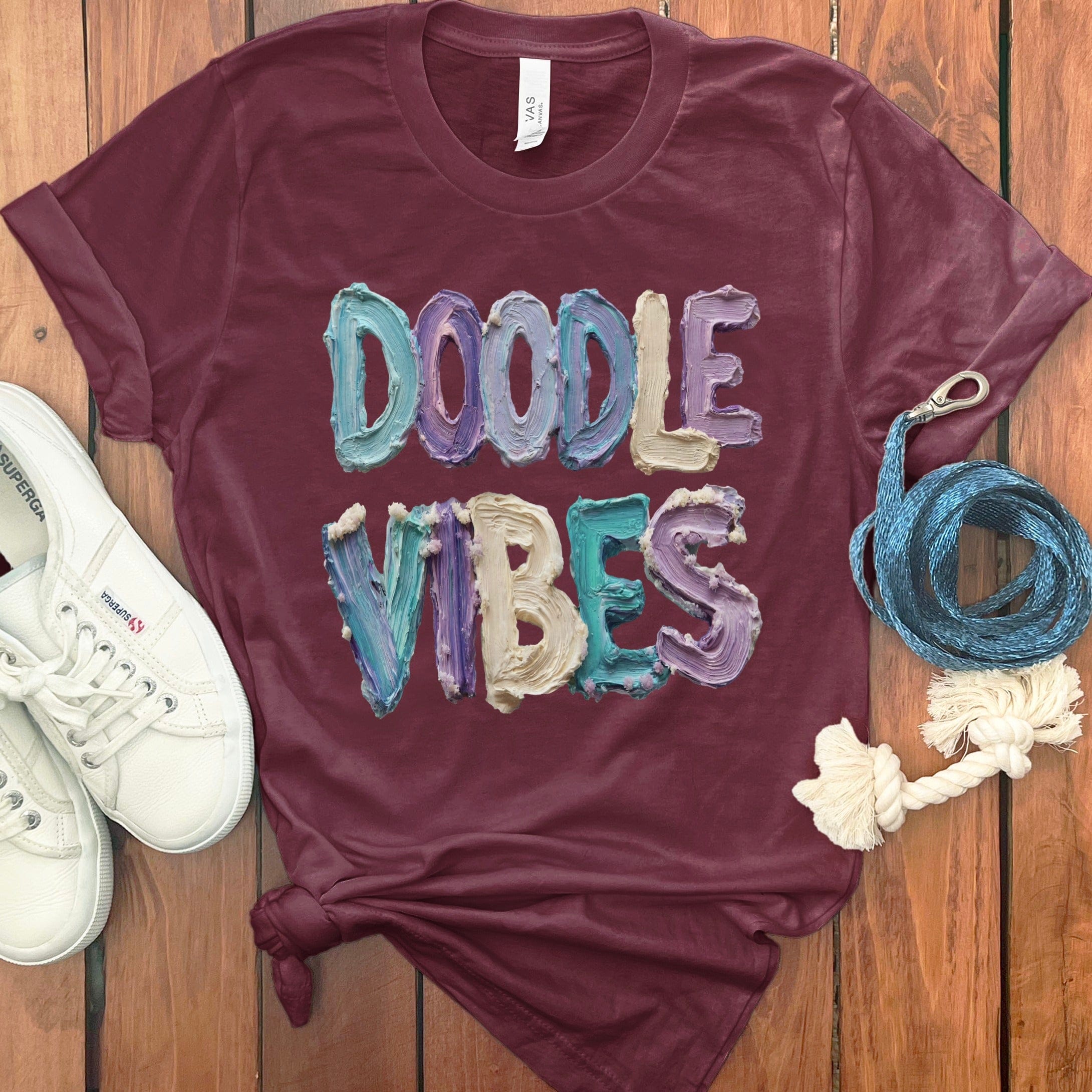 Faux Paint Doodle Vibes T-Shirt in Maroon / S / T-Shirts by Puppy Jo