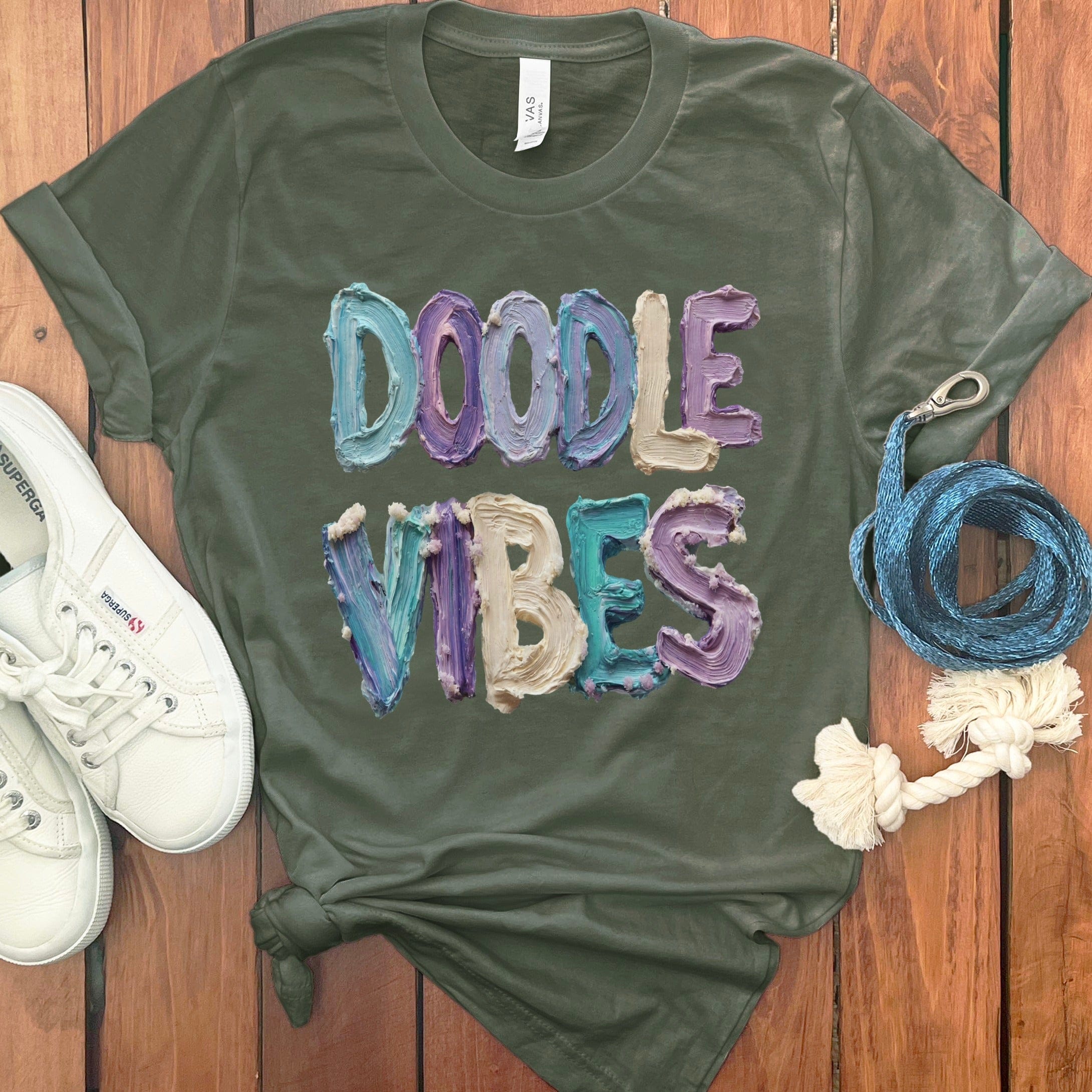 Faux Paint Doodle Vibes T-Shirt in Military Green / S / T-Shirts by Puppy Jo