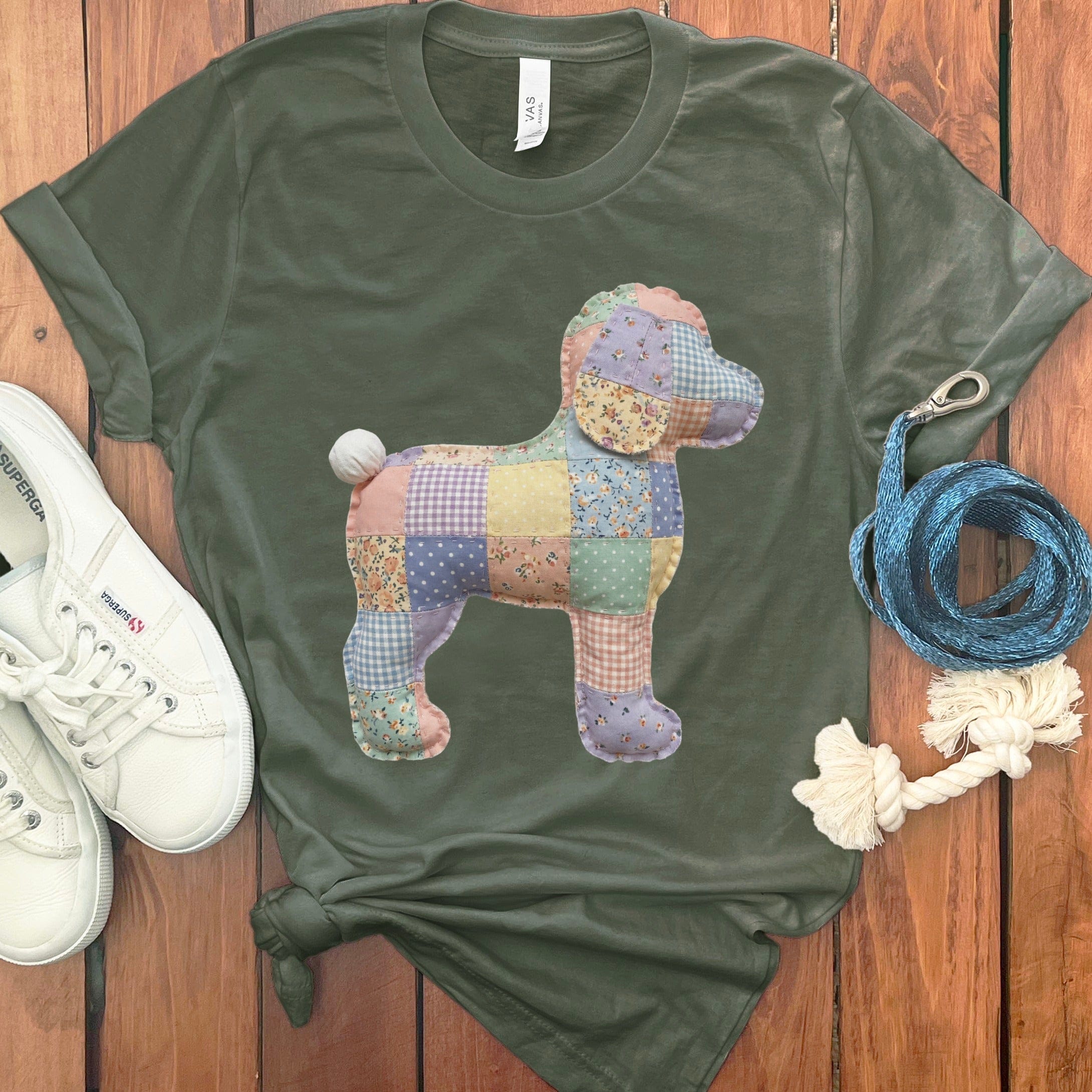 Faux Pastel Quilted Doodle T-Shirt in Military Green / S by Puppy Jo
