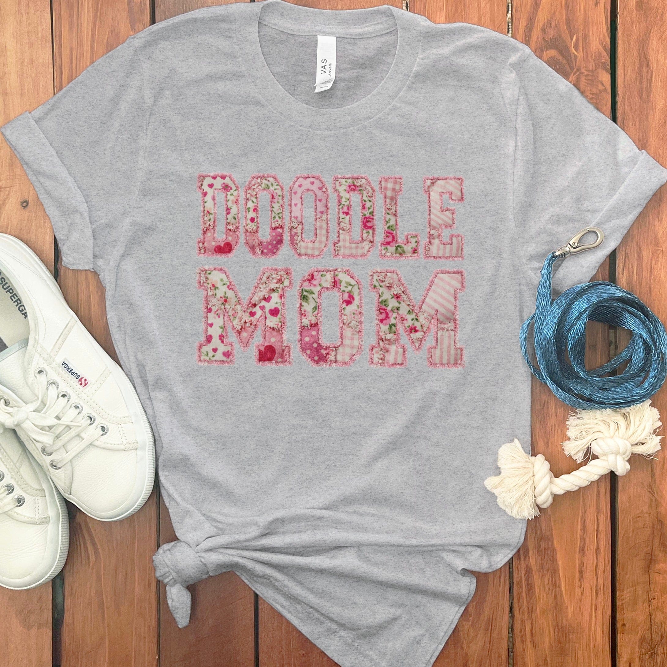 Faux Patchwork Doodle Mom T-Shirt in Athletic Heather / M / T-Shirts #1 by Puppy Jo