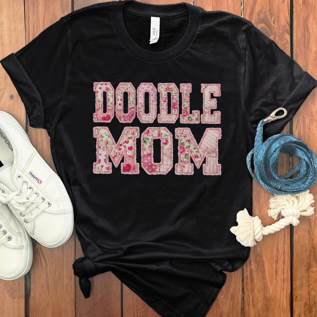 Faux Patchwork Doodle Mom T-Shirt in Black / M / T-Shirts by Puppy Jo