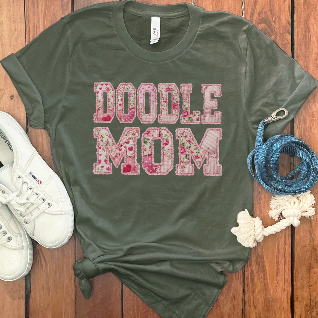 Faux Patchwork Doodle Mom T-Shirt in Military Green / M / T-Shirts by Puppy Jo