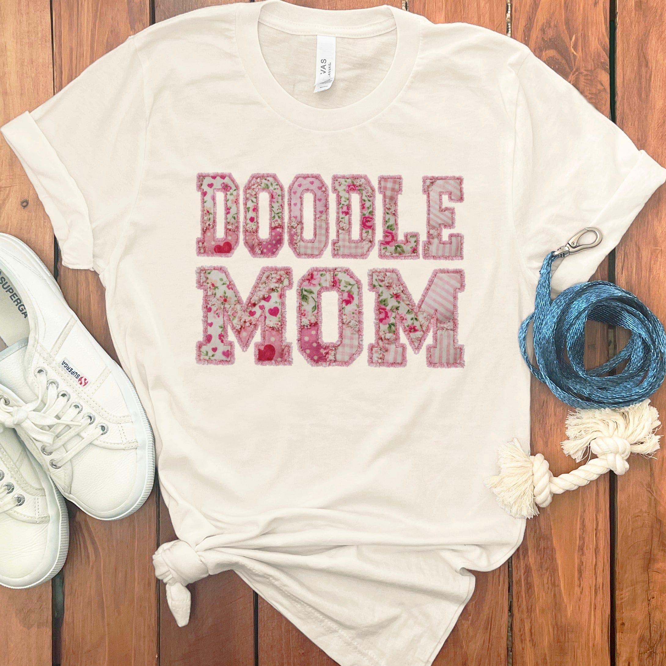 Faux Patchwork Doodle Mom T-Shirt in Natural / M / T-Shirts #1 by Puppy Jo