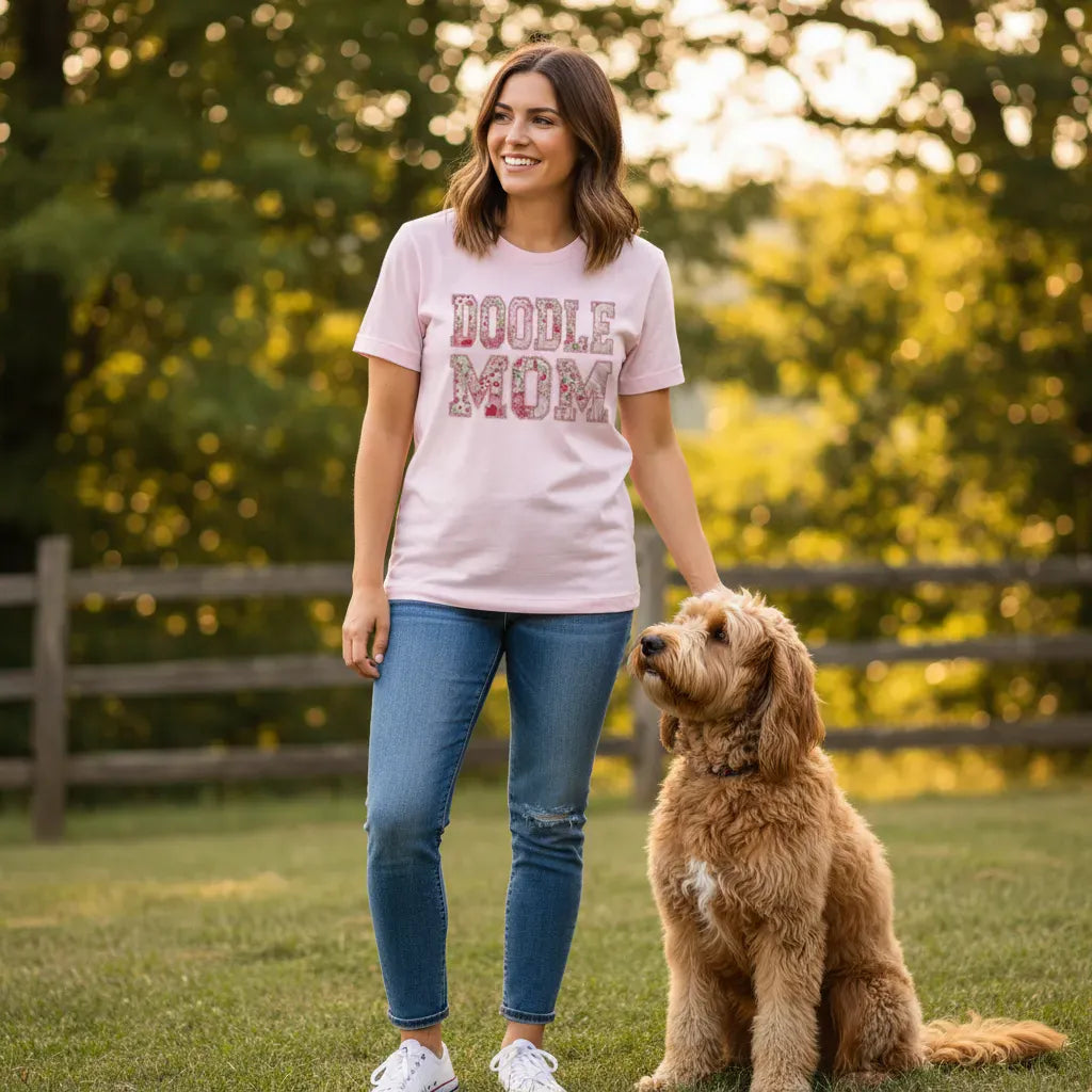 Faux Patchwork Doodle Mom T-Shirt in by Puppy Jo