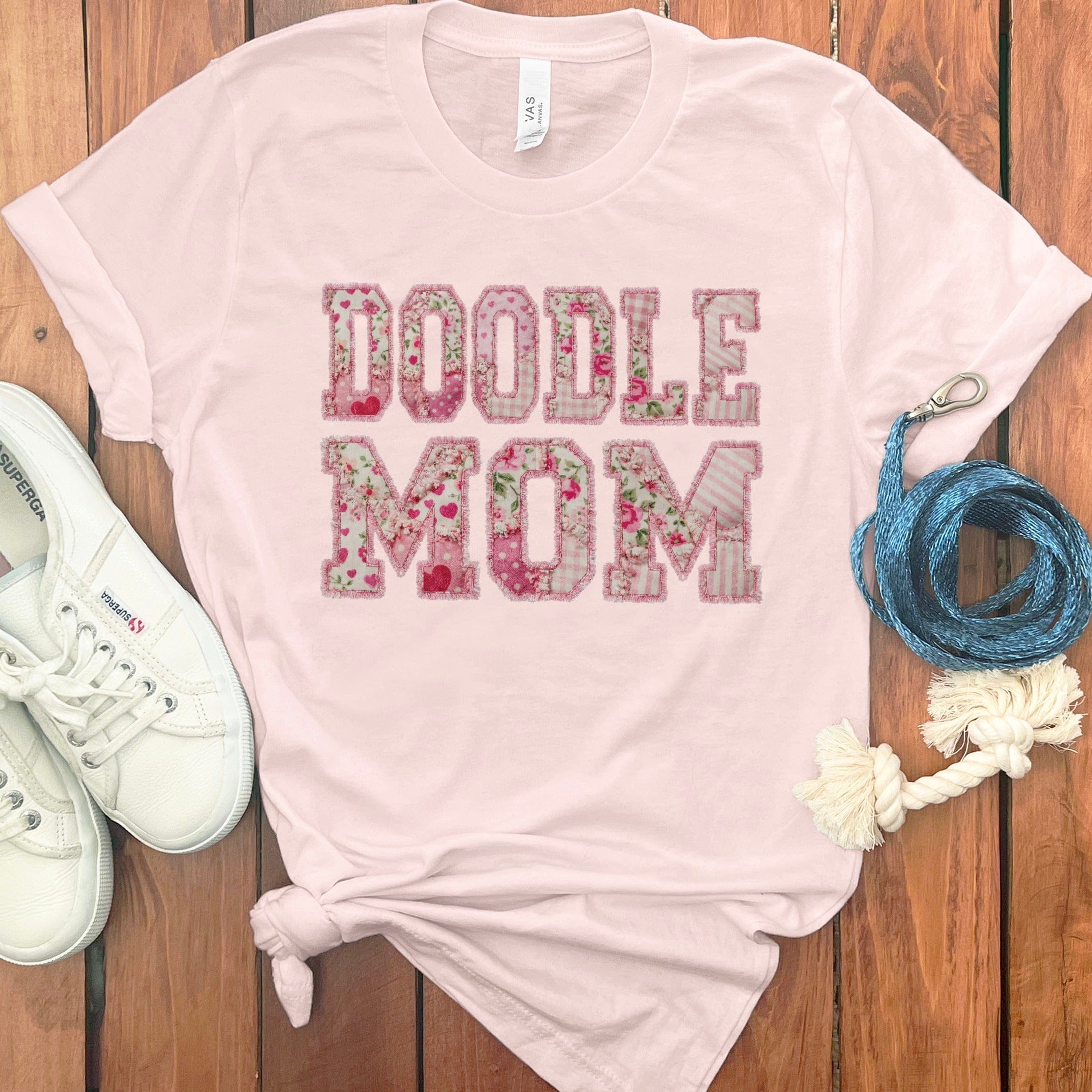 Faux Patchwork Doodle Mom T-Shirt in Soft Pink / M / T-Shirts #1 by Puppy Jo