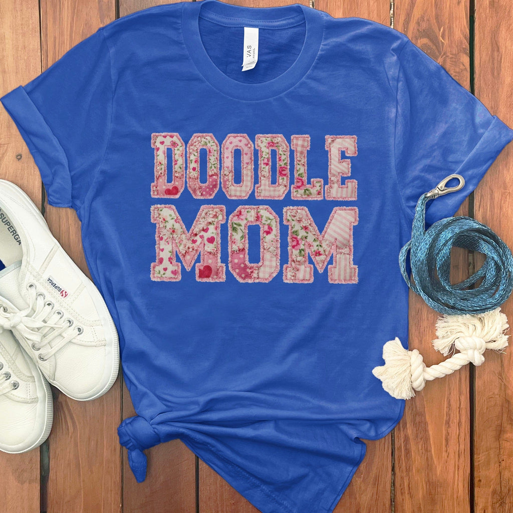Faux Patchwork Doodle Mom T-Shirt in True Royal / M / T-Shirts by Puppy Jo