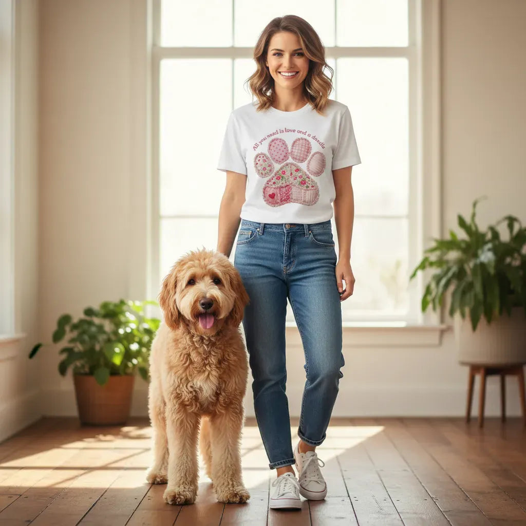 Faux Patchwork Doodle Paw T-Shirt in by Puppy Jo