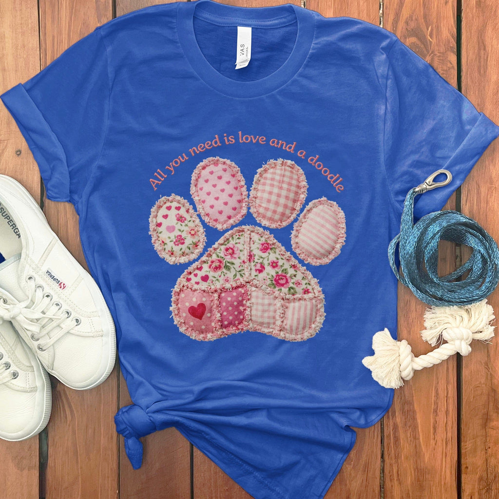 Faux Patchwork Doodle Paw T-Shirt in True Royal / M / T-Shirts by Puppy Jo