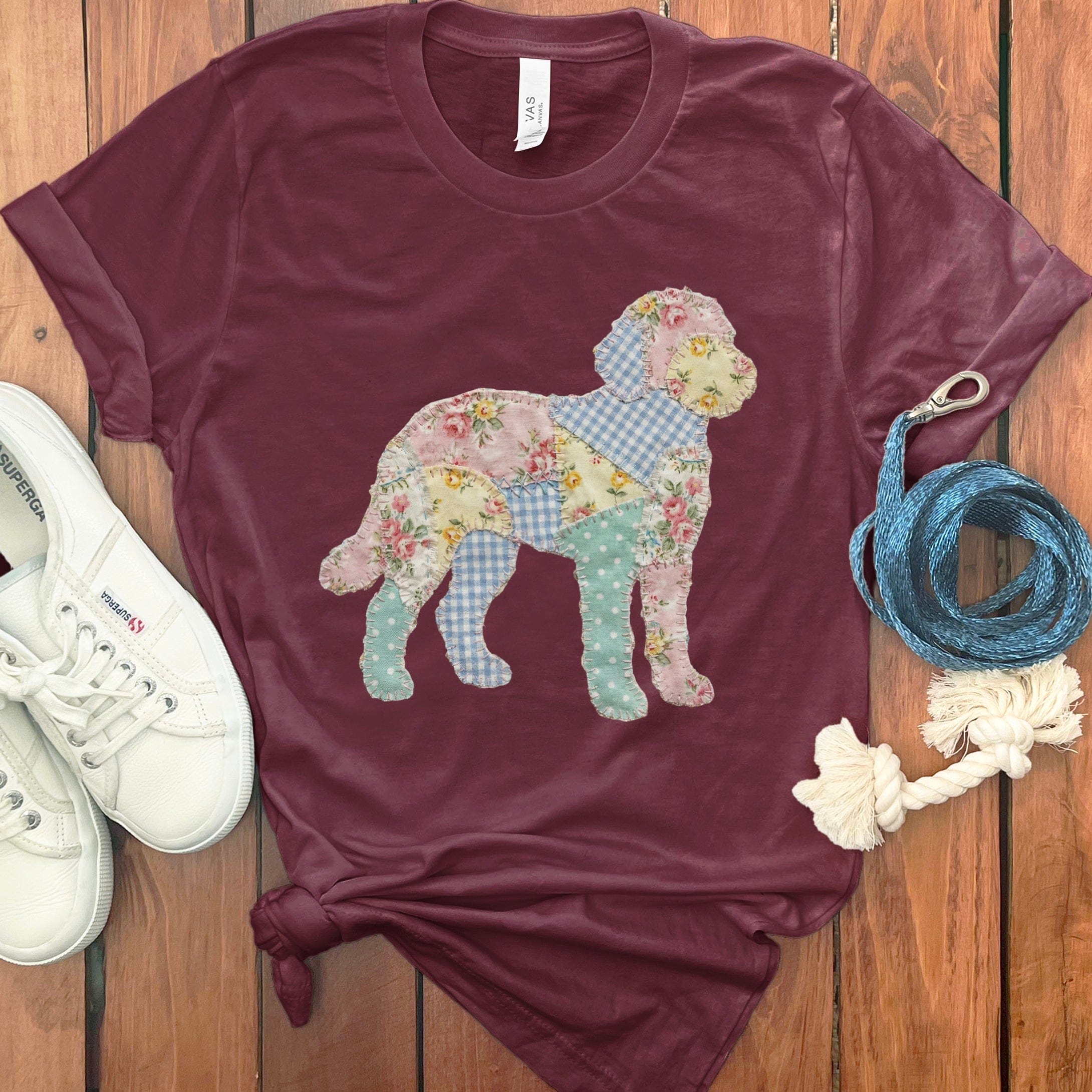 Faux Patchwork Doodle T-Shirt in Maroon / M / T-Shirts by Puppy Jo