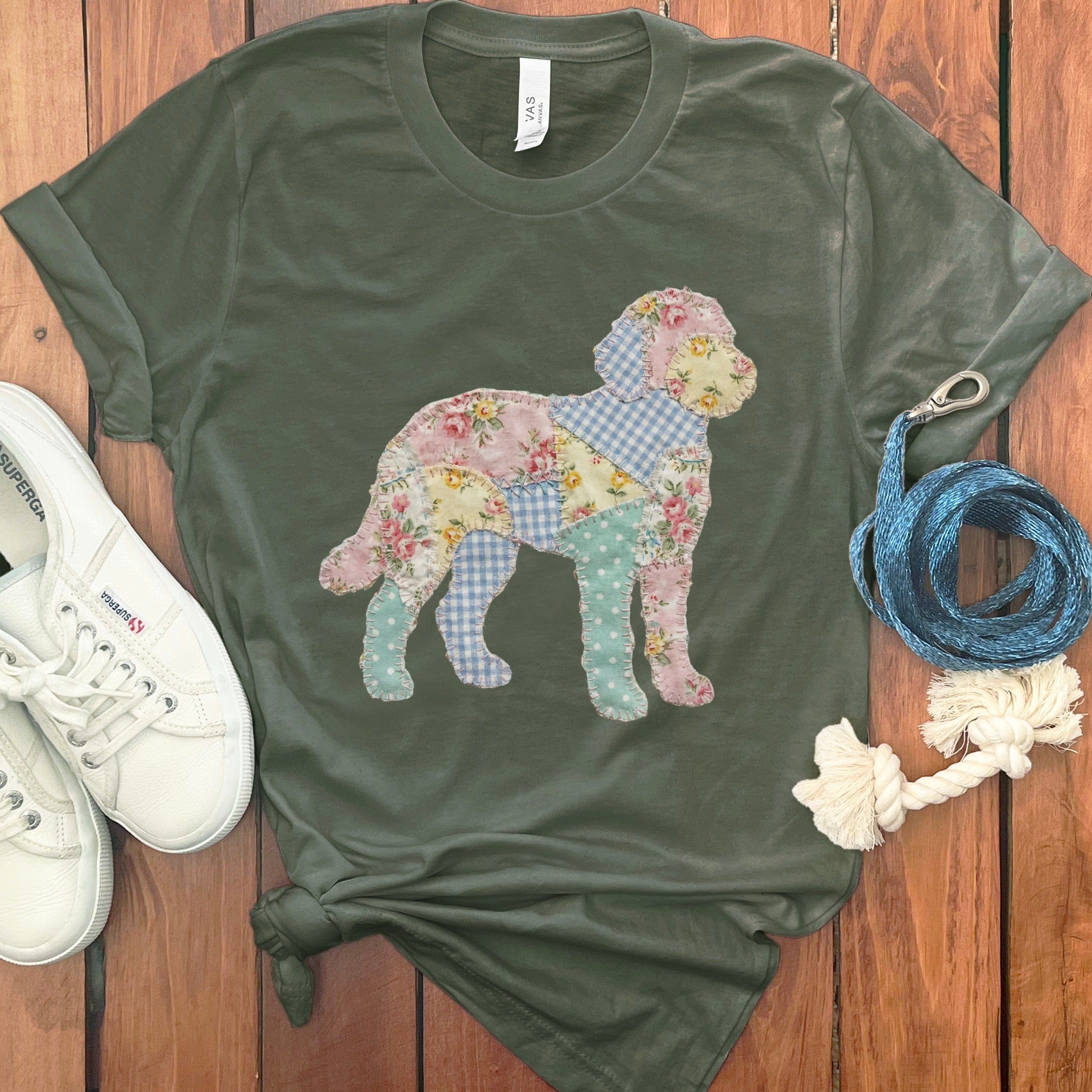 Faux Patchwork Doodle T-Shirt in Military Green / M / T-Shirts by Puppy Jo