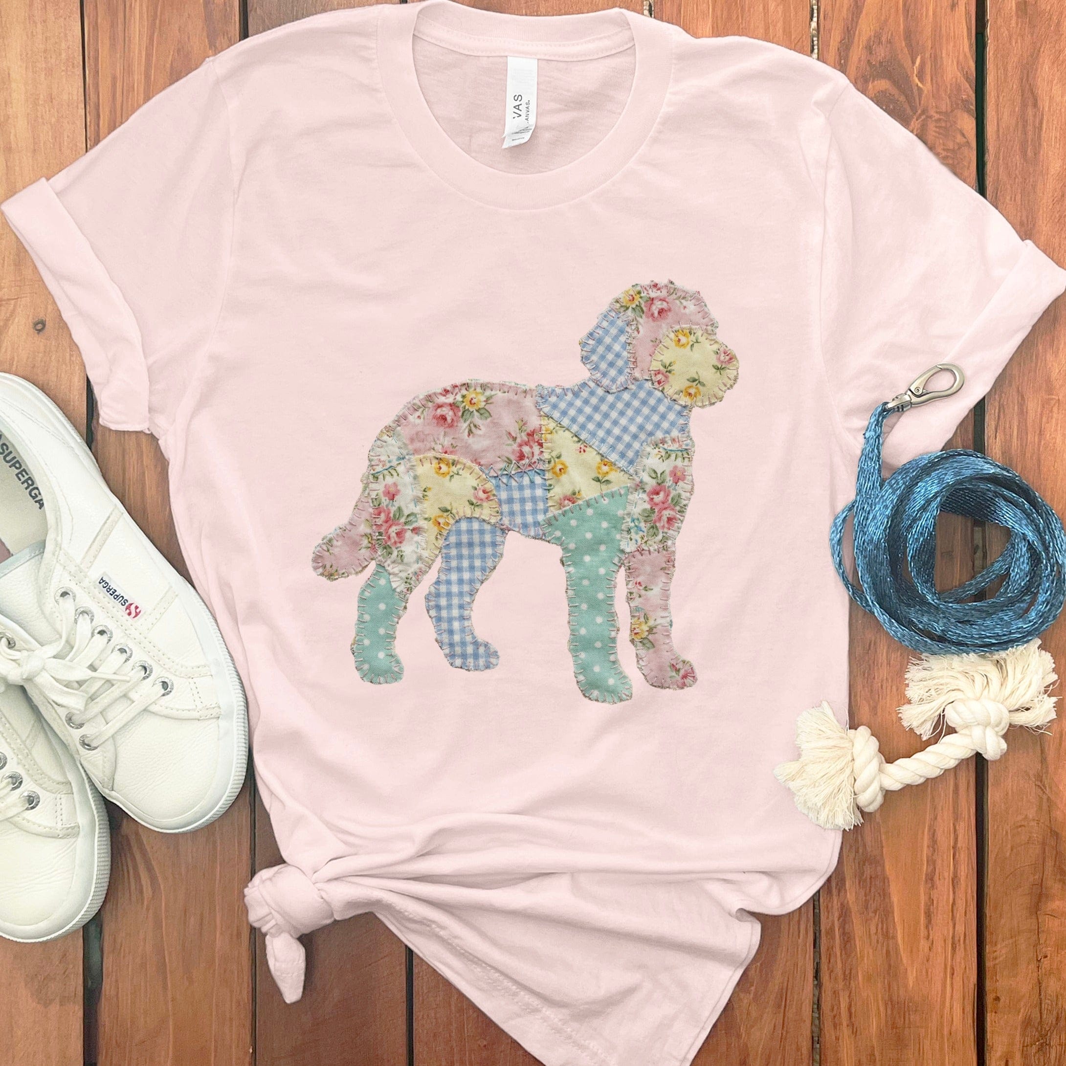 Faux Patchwork Doodle T-Shirt in Soft Pink / M / T-Shirts #1 by Puppy Jo