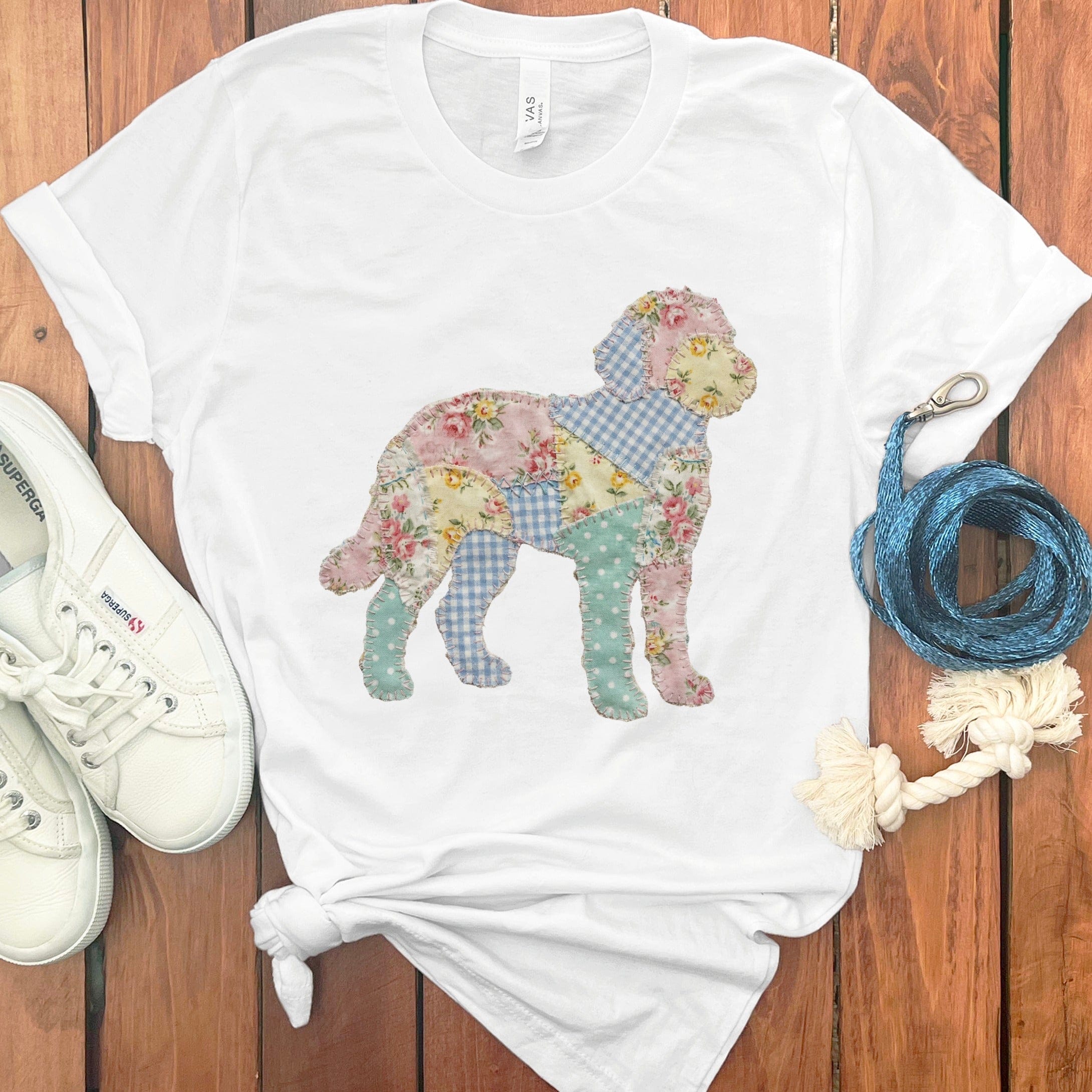 Faux Patchwork Doodle T-Shirt in White / M / T-Shirts #1 by Puppy Jo