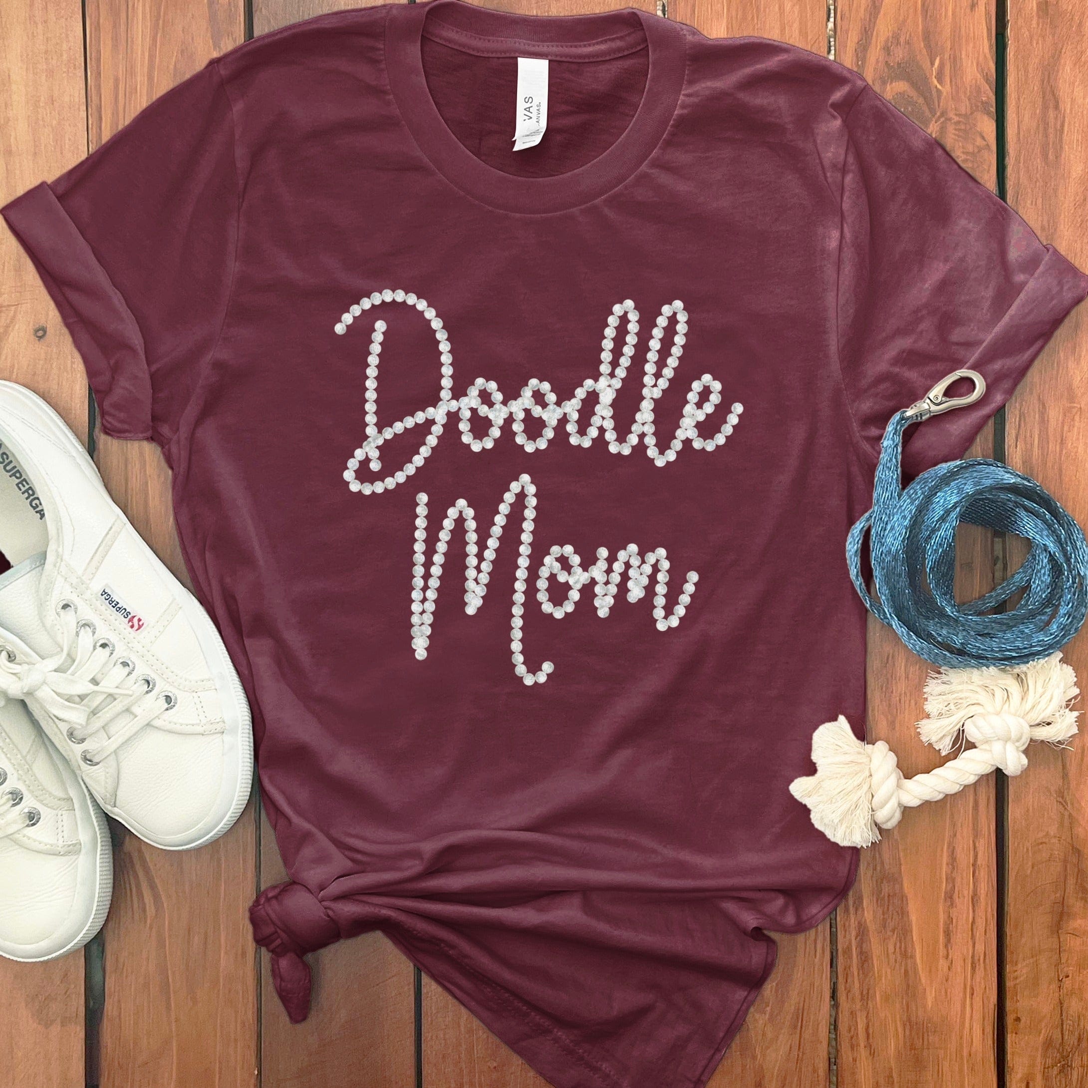 Faux Pearl Doodle Mom T-Shirt in Maroon / S by Puppy Jo