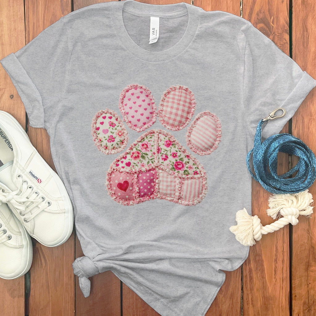 Faux Pink Patchwork Paw T-Shirt in Athletic Heather / M / T-Shirts #1 by MyDesigns
