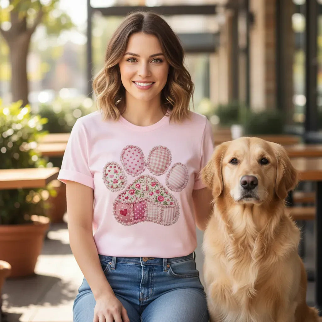 Faux Pink Patchwork Paw T-Shirt in by MyDesigns