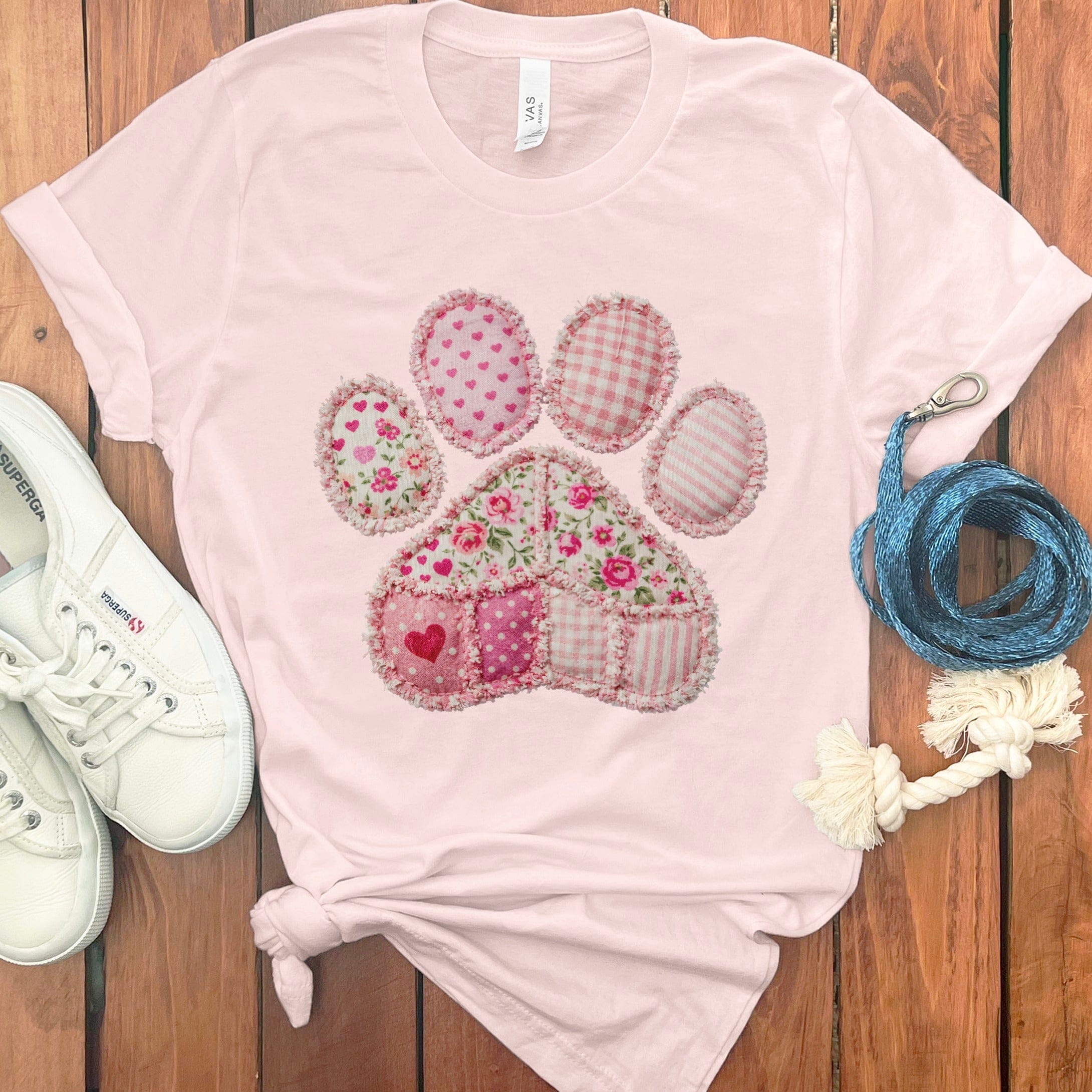 Faux Pink Patchwork Paw T-Shirt in Soft Pink / M / T-Shirts #1 by MyDesigns