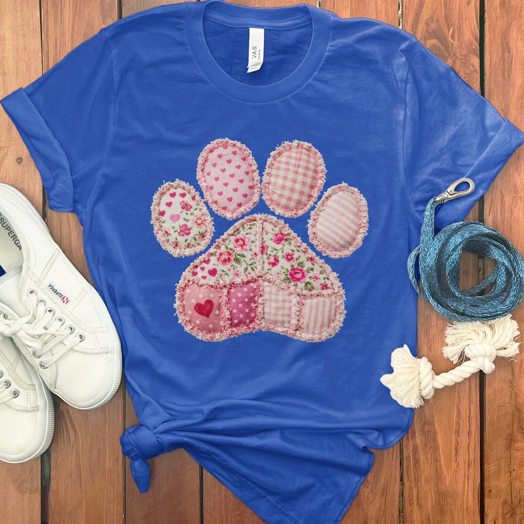 Faux Pink Patchwork Paw T-Shirt in True Royal / M / T-Shirts by MyDesigns