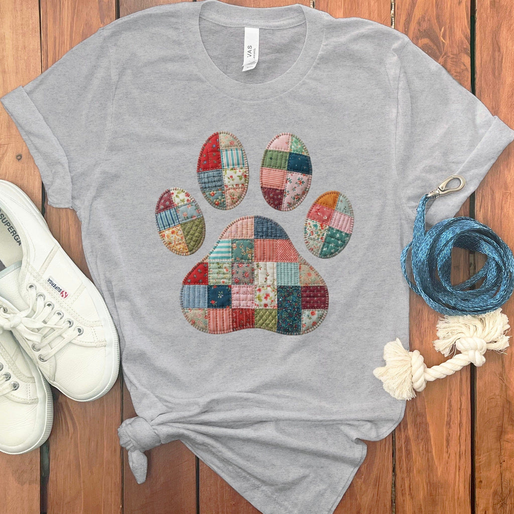 Faux Quilt Paw T-Shirt in Athletic Heather / S by Puppy Jo
