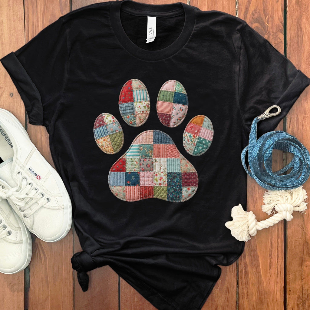 Faux Quilt Paw T-Shirt in Black / S by Puppy Jo