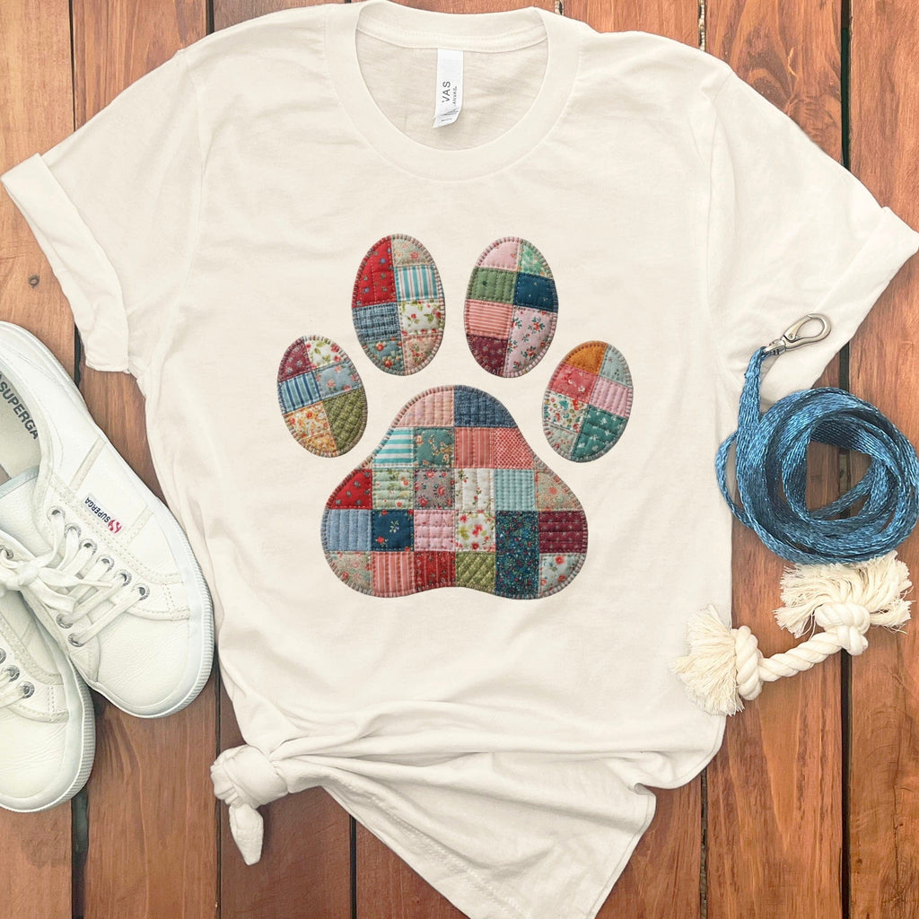Faux Quilt Paw T-Shirt in Natural / S by Puppy Jo