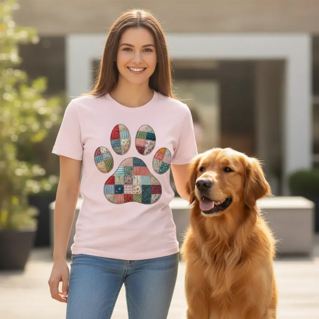 Faux Quilt Paw T-Shirt in by Puppy Jo