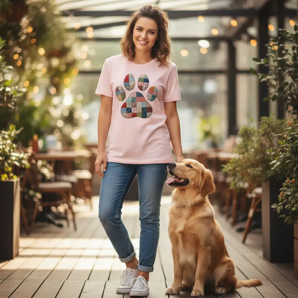 Faux Quilt Paw T-Shirt in by Puppy Jo