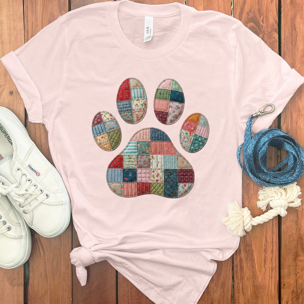 Faux Quilt Paw T-Shirt in Soft Pink / S by Puppy Jo