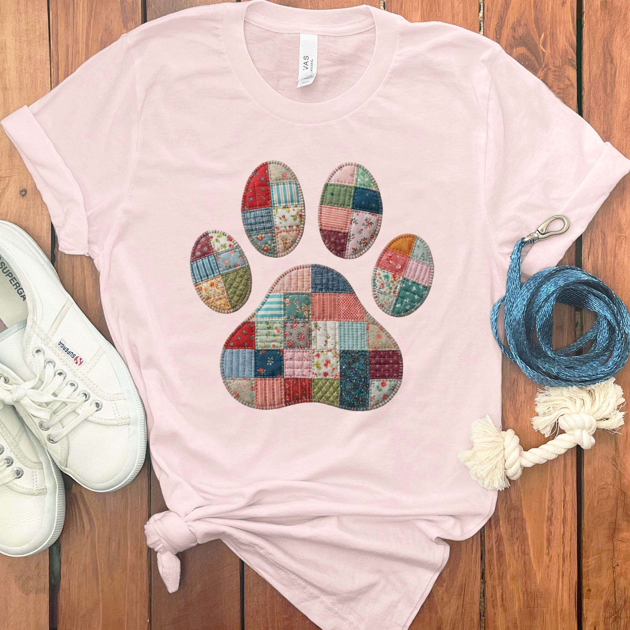 Faux Quilt Paw T-Shirt in Soft Pink / S by Puppy Jo