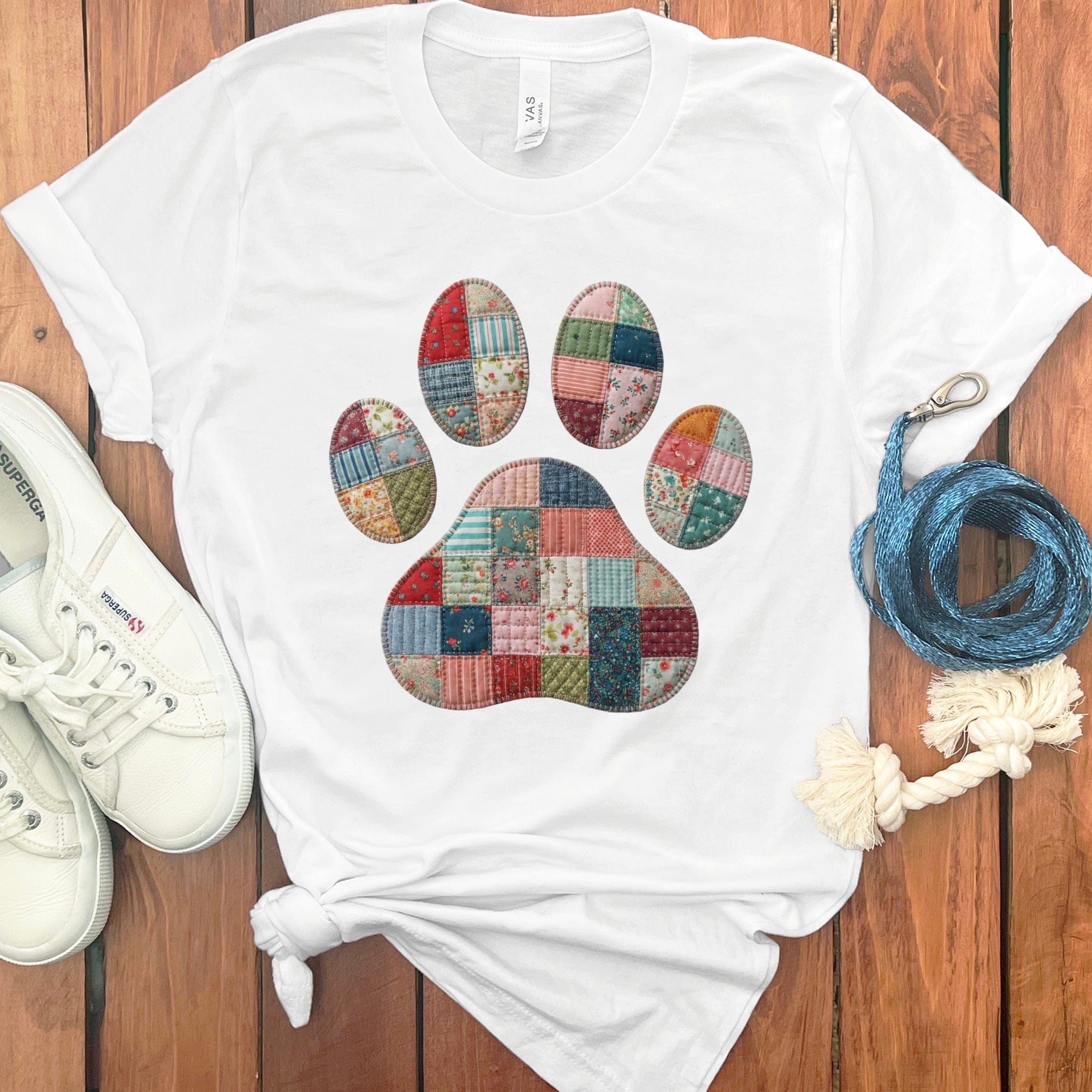 Faux Quilt Paw T-Shirt in White / S by Puppy Jo