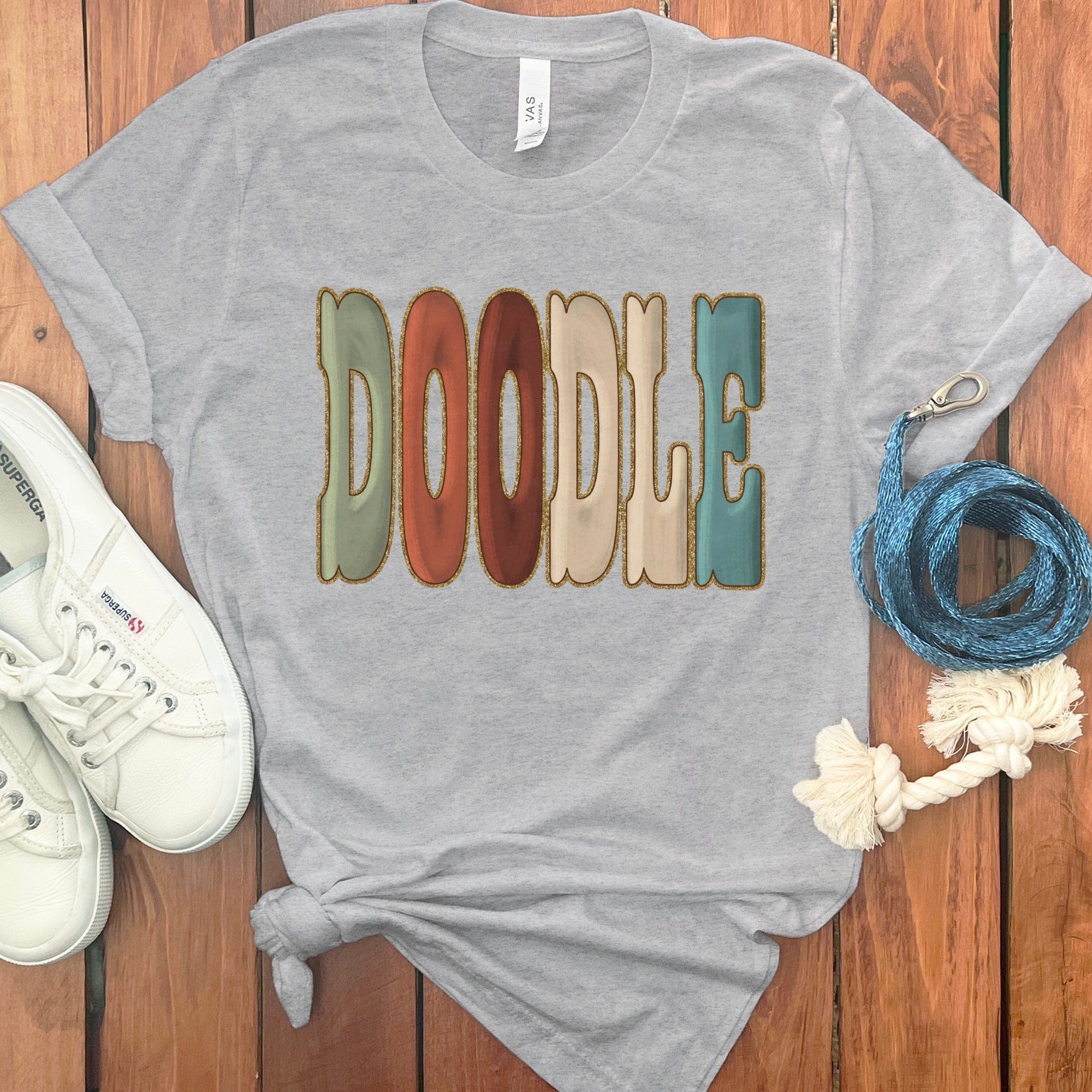 Faux Quilted Rustic Doodle T-Shirt in Athletic Heather / S by Puppy Jo