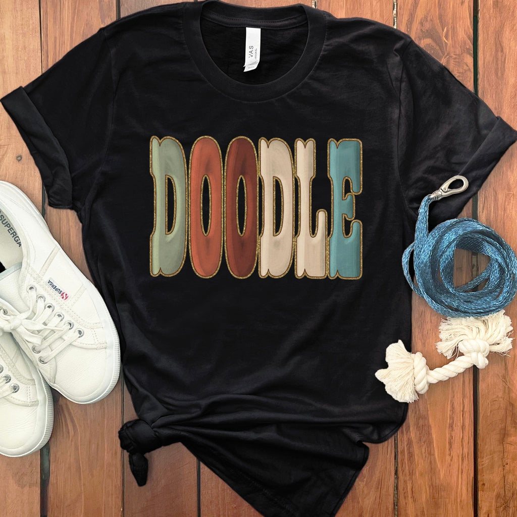Faux Quilted Rustic Doodle T-Shirt in Black / S by Puppy Jo