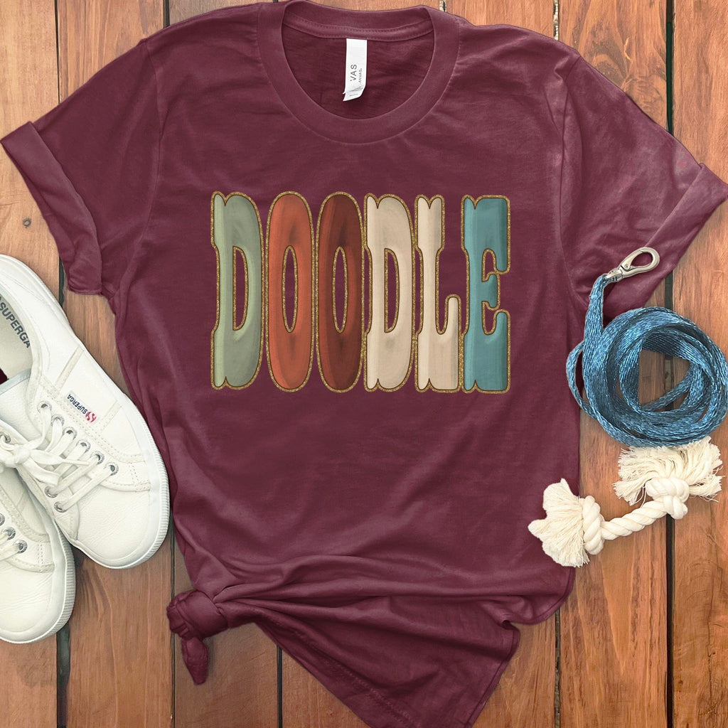 Faux Quilted Rustic Doodle T-Shirt in Maroon / S by Puppy Jo