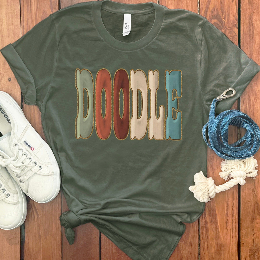 Faux Quilted Rustic Doodle T-Shirt in Military Green / S by Puppy Jo