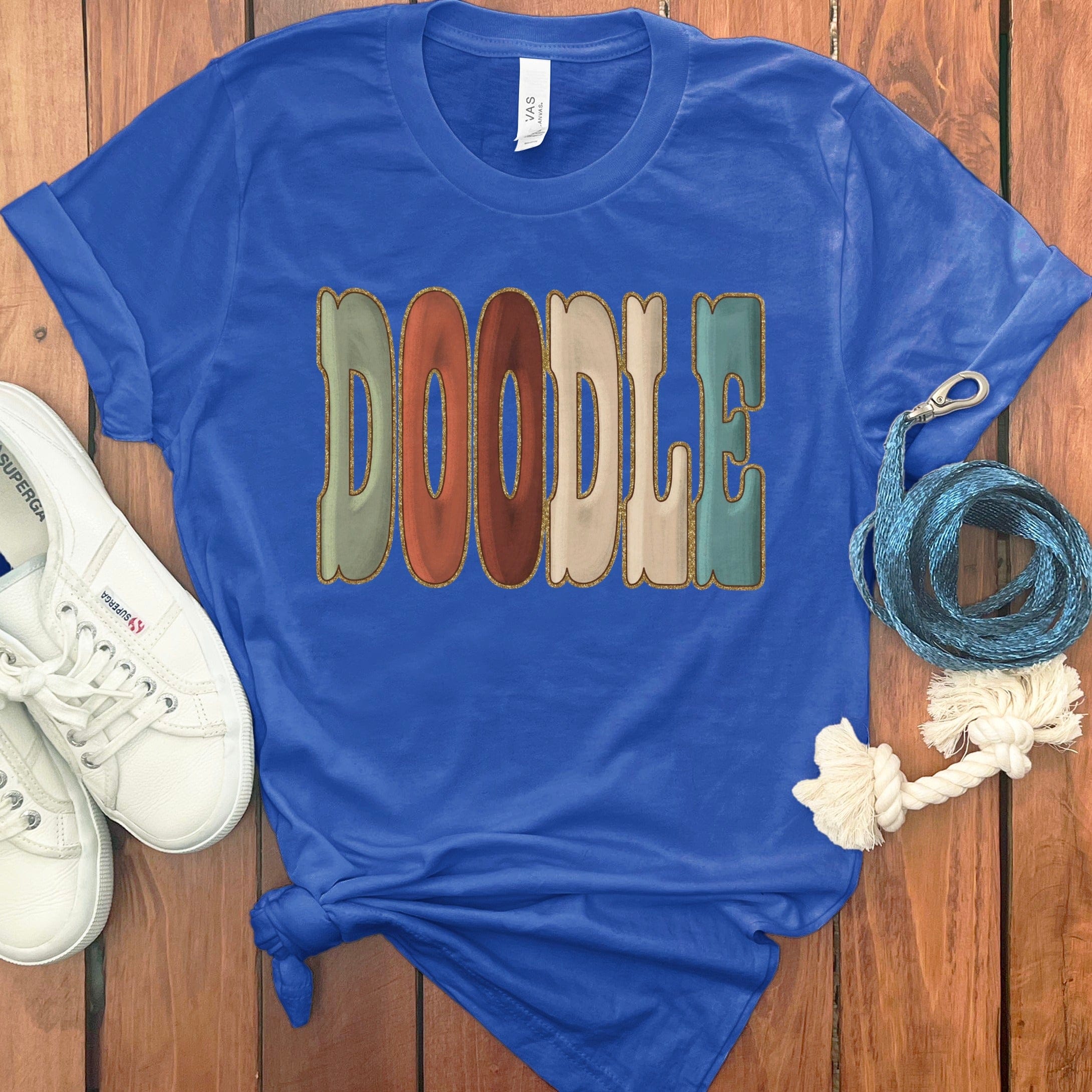 Faux Quilted Rustic Doodle T-Shirt in True Royal / S by Puppy Jo
