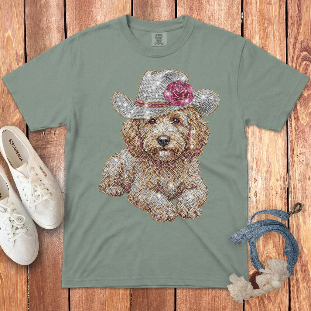 Faux Rhinestone Cowboy Doodle Signature T-Shirt in Bay / S by Puppy Jo