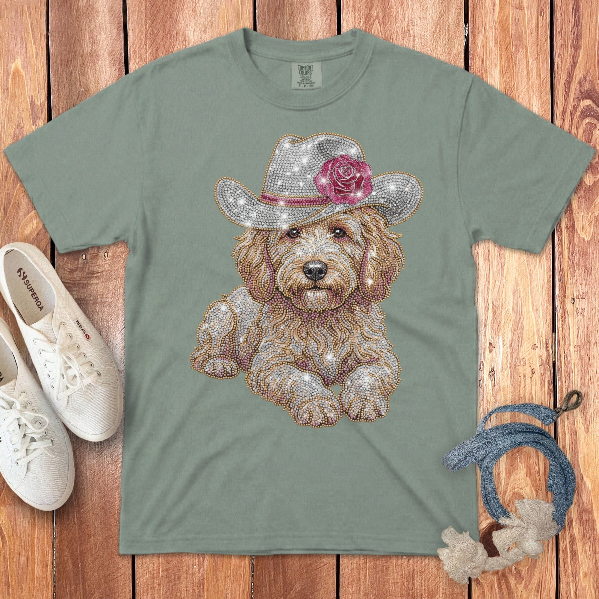 Faux Rhinestone Cowboy Doodle Signature T-Shirt in Bay / S by Puppy Jo