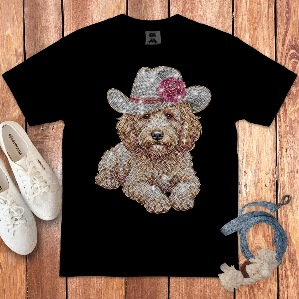 Faux Rhinestone Cowboy Doodle Signature T-Shirt in Black / S by Puppy Jo