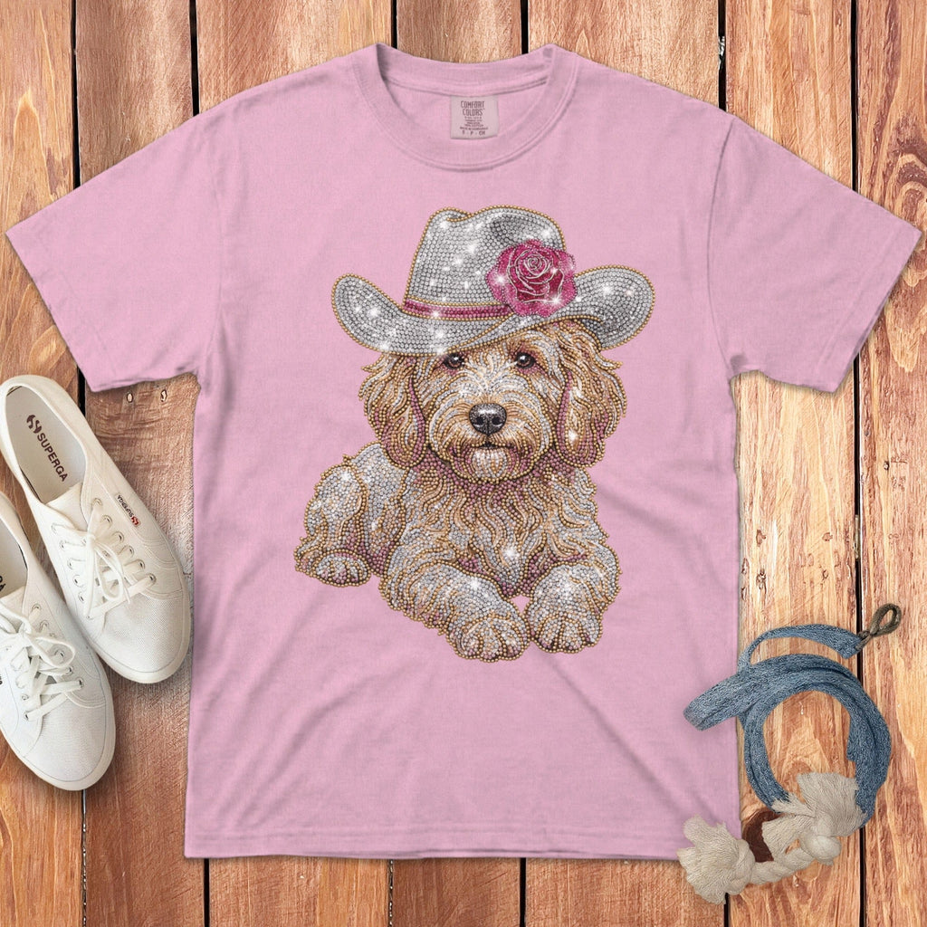 Faux Rhinestone Cowboy Doodle Signature T-Shirt in Blossom / S by Puppy Jo