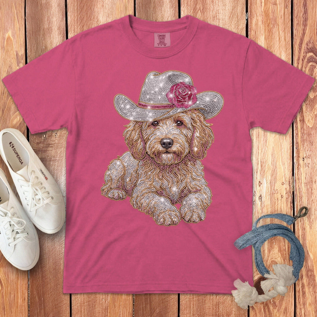 Faux Rhinestone Cowboy Doodle Signature T-Shirt in Crunchberry / S by Puppy Jo