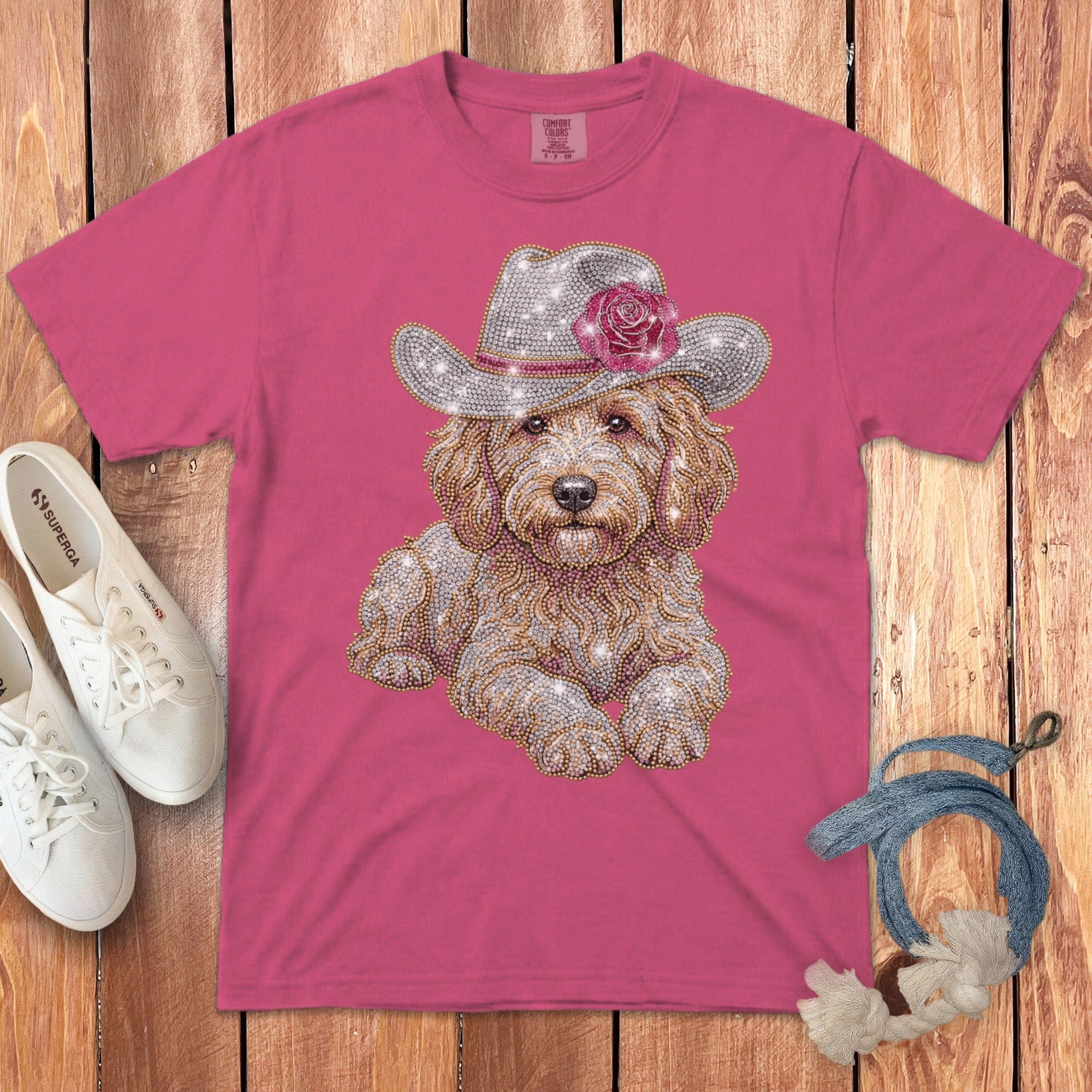 Faux Rhinestone Cowboy Doodle Signature T-Shirt in Crunchberry / S by Puppy Jo