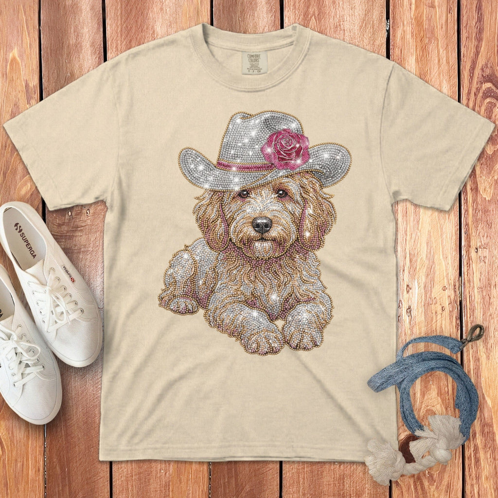 Faux Rhinestone Cowboy Doodle Signature T-Shirt in Ivory / S by Puppy Jo