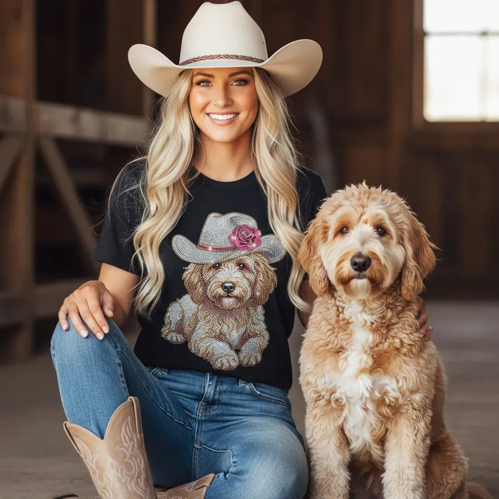 Faux Rhinestone Cowboy Doodle Signature T-Shirt in by Puppy Jo