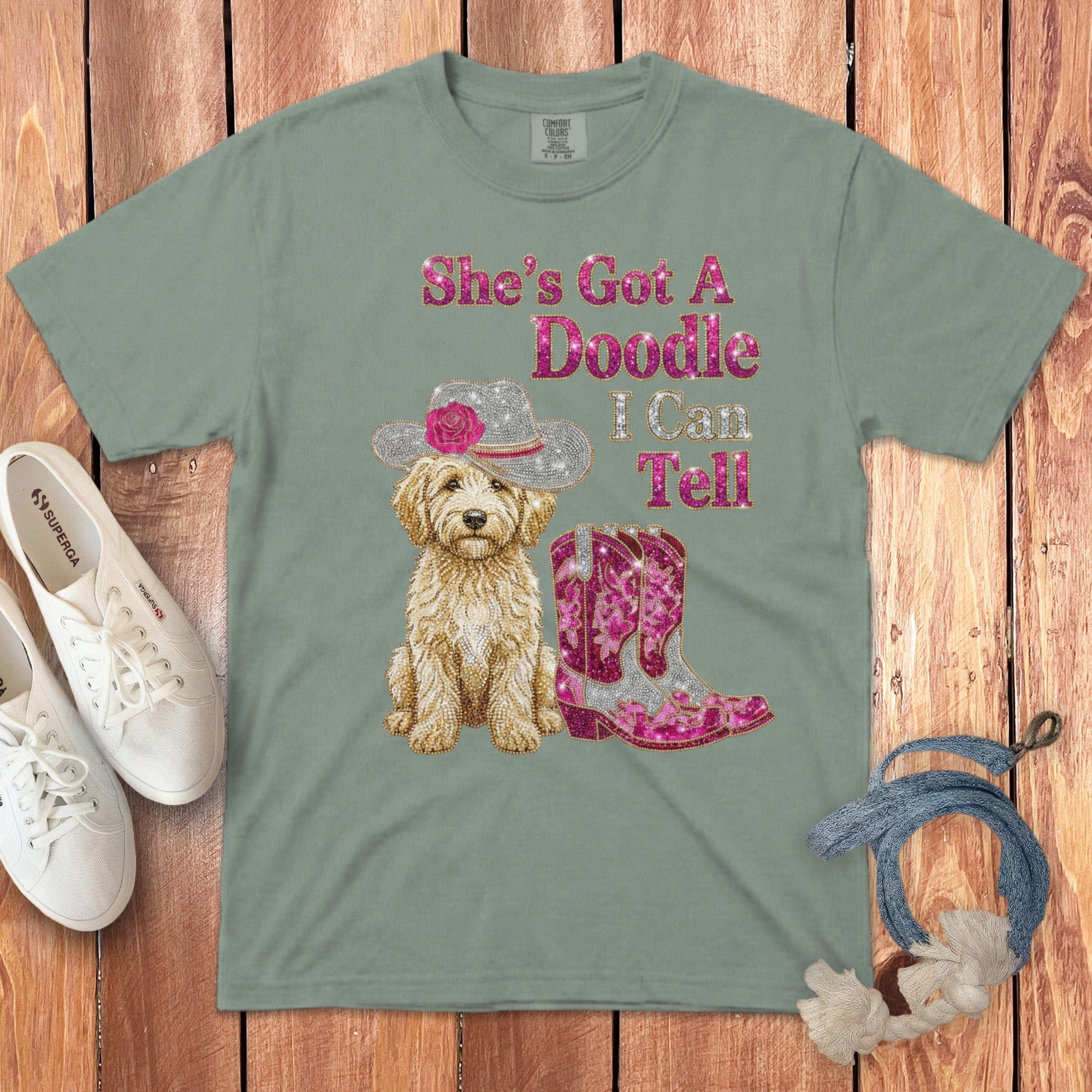 Faux Rhinestone Doodle Can Tell Signature T-Shirt in Bay / S by Puppy Jo