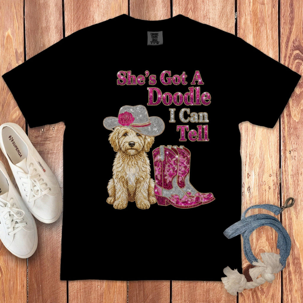 Faux Rhinestone Doodle Can Tell Signature T-Shirt in Black / S by Puppy Jo