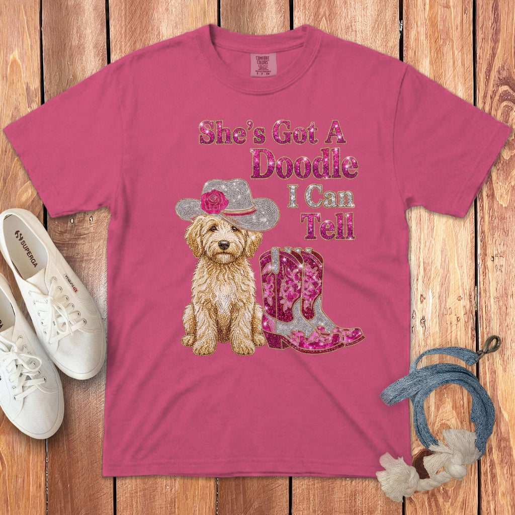 Faux Rhinestone Doodle Can Tell Signature T-Shirt in Crunchberry / S by Puppy Jo