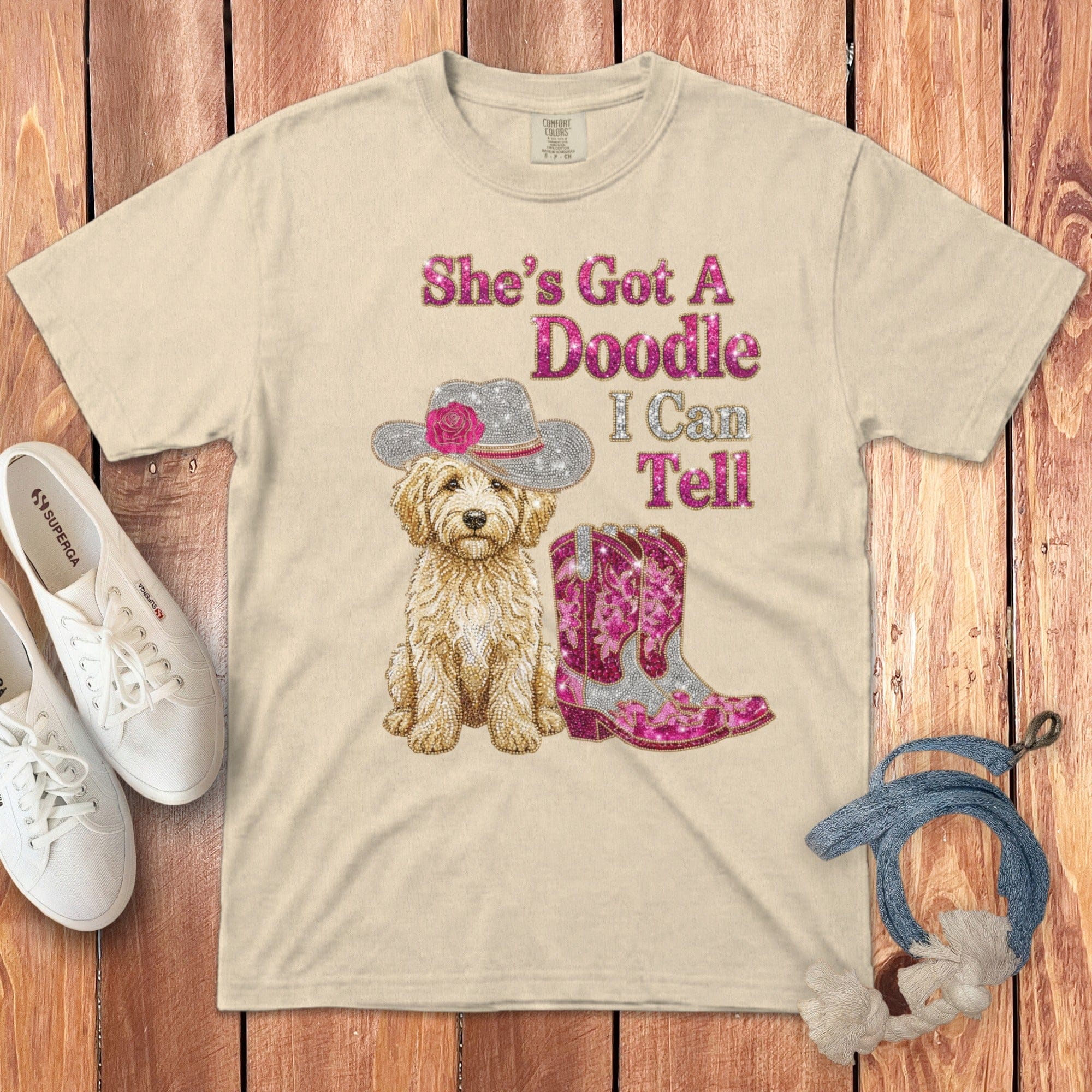 Faux Rhinestone Doodle Can Tell Signature T-Shirt in Ivory / S by Puppy Jo